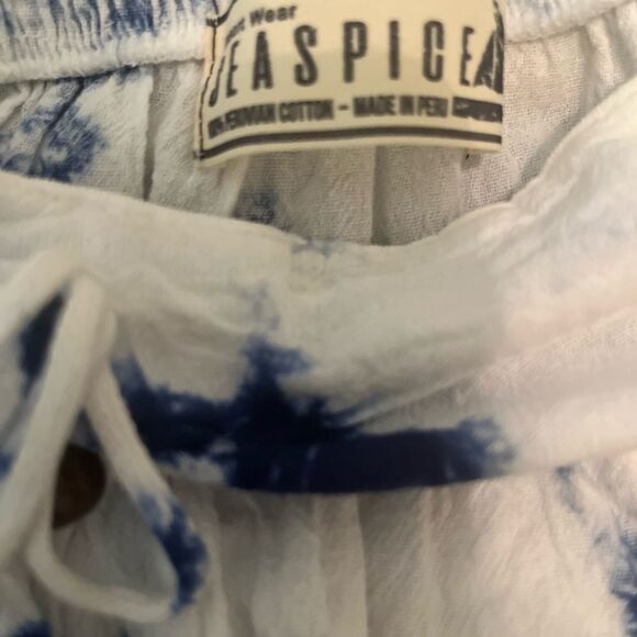 Blue and White Tiered Bubble Mini Skirt - Picture 8 of 10